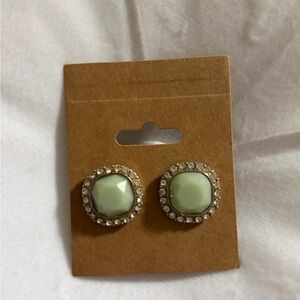 Vintage Chic Mint Green Stud Earrings with Crystal Accents